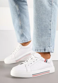 Białe Sneakersy Tenisówki ze Skóry Naturalnej Zdobione Perforacją Tillirene