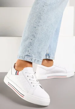 Białe Sneakersy Tenisówki ze Skóry Naturalnej Zdobione Perforacją Tillirene