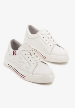 Białe Sneakersy Tenisówki ze Skóry Naturalnej Zdobione Perforacją Tillirene