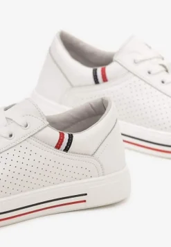 Białe Sneakersy Tenisówki ze Skóry Naturalnej Zdobione Perforacją Tillirene