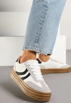 Białe Sneakersy Typu Kultowe Tenisówki na Grubej Podeszwie z Tłoczeniem Lisanitea