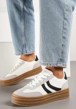 Białe Sneakersy Typu Kultowe Tenisówki na Grubej Podeszwie z Tłoczeniem Lisanitea