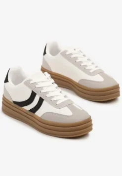 Białe Sneakersy Typu Kultowe Tenisówki na Grubej Podeszwie z Tłoczeniem Lisanitea