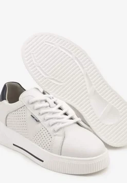 Białe Sneakersy Typu Tenisówki ze Skóry Naturalnej z Ozdobną Perforacją Vivallie