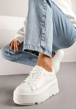 Białe Sneakersy Vices na Grubej Podeszwie Tuliri