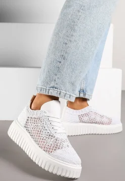 Białe Sneakersy Vices na Platformie z Ażurową Cholewką Lumerise