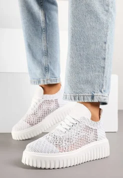 Białe Sneakersy Vices na Platformie z Ażurową Cholewką Lumerise