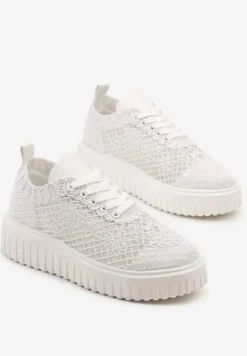 Białe Sneakersy Vices na Platformie z Ażurową Cholewką Lumerise