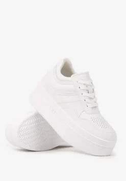 Białe Sneakersy Vices na Platformie z Tłoczonym Napisem ze Sznurowaniem Eanneth