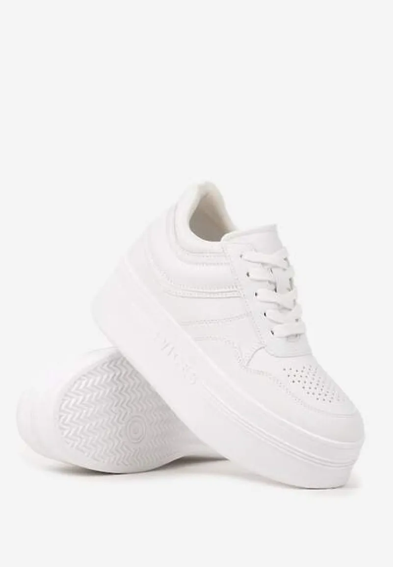 Białe Sneakersy Vices na Platformie z Tłoczonym Napisem ze Sznurowaniem Eanneth
