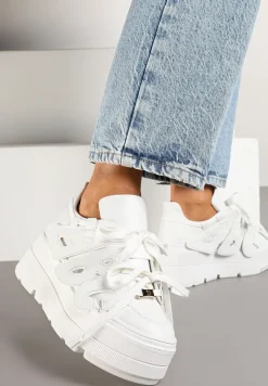Białe Sneakersy Vices na Płaskiej Podeszwie z Geometryczną Aplikacją Nelenith