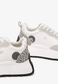 Białe Sneakersy Vices na Platformie Ozdobione Naszywką i Panterką Selothiel