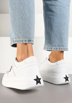 Białe Sneakersy Vices na Platformie z Perforacją i Geometryczną Aplikacją Vilvesia