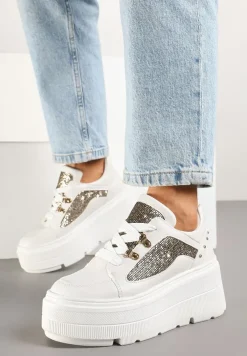 Białe Sneakersy Vices na Platformie Ozdobione Brokatem Ldivana