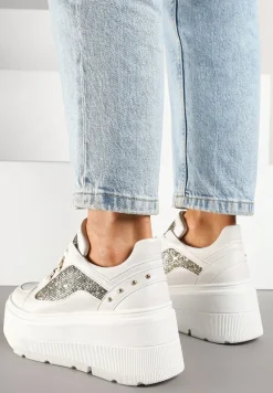 Białe Sneakersy Vices na Platformie Ozdobione Brokatem Ldivana