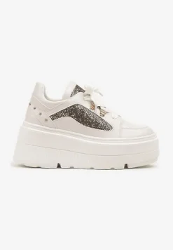 Białe Sneakersy Vices na Platformie Ozdobione Brokatem Ldivana
