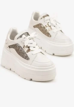 Białe Sneakersy Vices na Platformie Ozdobione Brokatem Ldivana