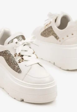 Białe Sneakersy Vices na Platformie Ozdobione Brokatem Ldivana