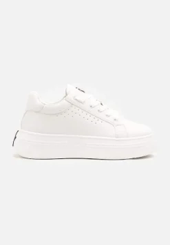 Białe Sneakersy Vices na Platformie Ozdobione Napisem i Perforacją Nonaritha