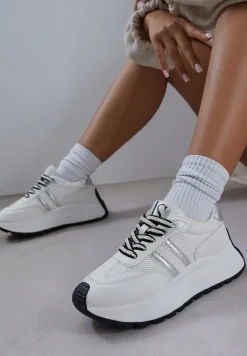 Białe Sneakersy Vices na Platformie z Metalicznymi Paskami Lenela