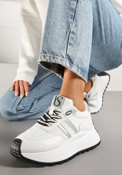 Białe Sneakersy Vices na Platformie z Metalicznymi Paskami Lenela