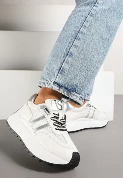 Białe Sneakersy Vices na Platformie z Metalicznymi Paskami Lenela