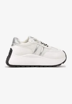 Białe Sneakersy Vices na Platformie z Metalicznymi Paskami Lenela