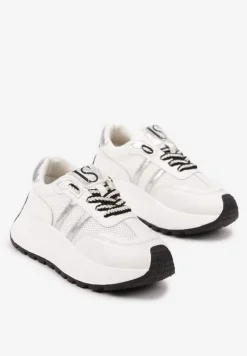 Białe Sneakersy Vices na Platformie z Metalicznymi Paskami Lenela