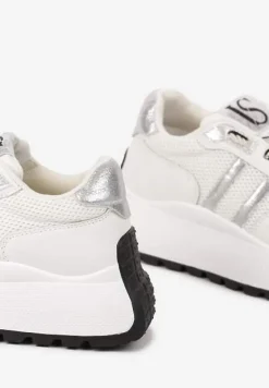 Białe Sneakersy Vices na Platformie z Metalicznymi Paskami Lenela