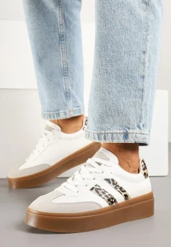 Białe Sneakersy w Stylu Kultowych Tenisówek ze Zdobieniami w Panterkę Nilivra