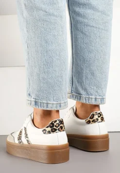 Białe Sneakersy w Stylu Kultowych Tenisówek ze Zdobieniami w Panterkę Nilivra