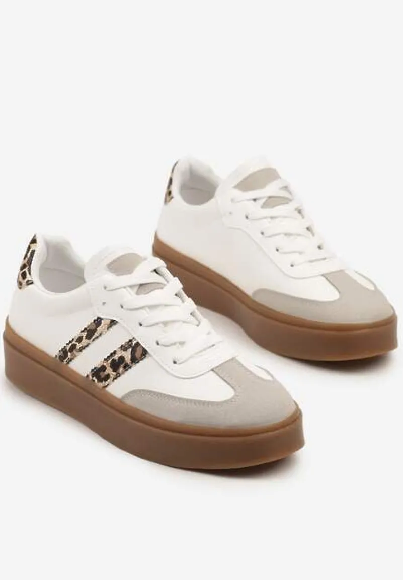 Białe Sneakersy w Stylu Kultowych Tenisówek ze Zdobieniami w Panterkę Nilivra
