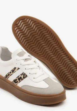 Białe Sneakersy w Stylu Kultowych Tenisówek ze Zdobieniami w Panterkę Nilivra