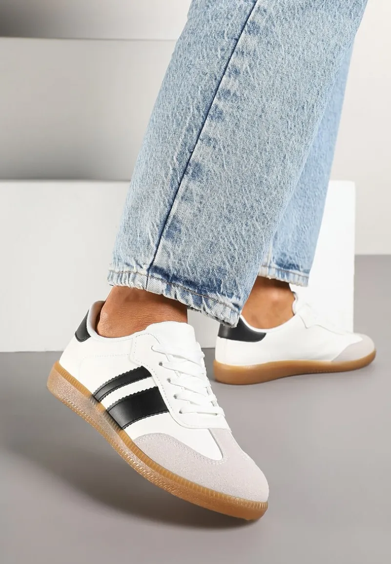 Białe Sneakersy w Stylu Tenisówek z Paskami Danareth