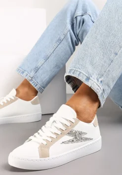 Białe Sneakersy z Brokatem i Przeszyciami Abigadia