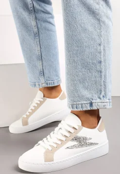 Białe Sneakersy z Brokatem i Przeszyciami Abigadia