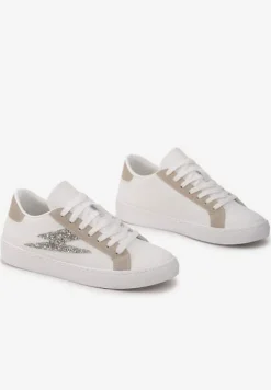 Białe Sneakersy z Brokatem i Przeszyciami Abigadia