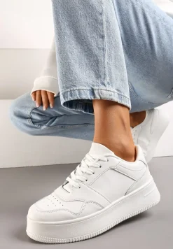 Białe Sneakersy z Cholewką przed Kostkę na Platformie Liciana