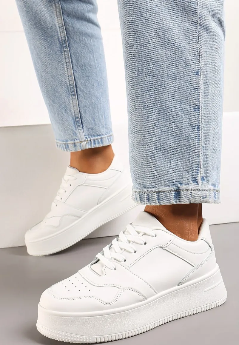 Białe Sneakersy z Cholewką przed Kostkę na Platformie Liciana