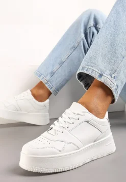 Białe Sneakersy z Cholewką przed Kostkę na Platformie Liciana