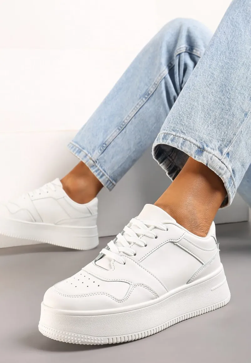 Białe Sneakersy z Cholewką przed Kostkę na Platformie Liciana