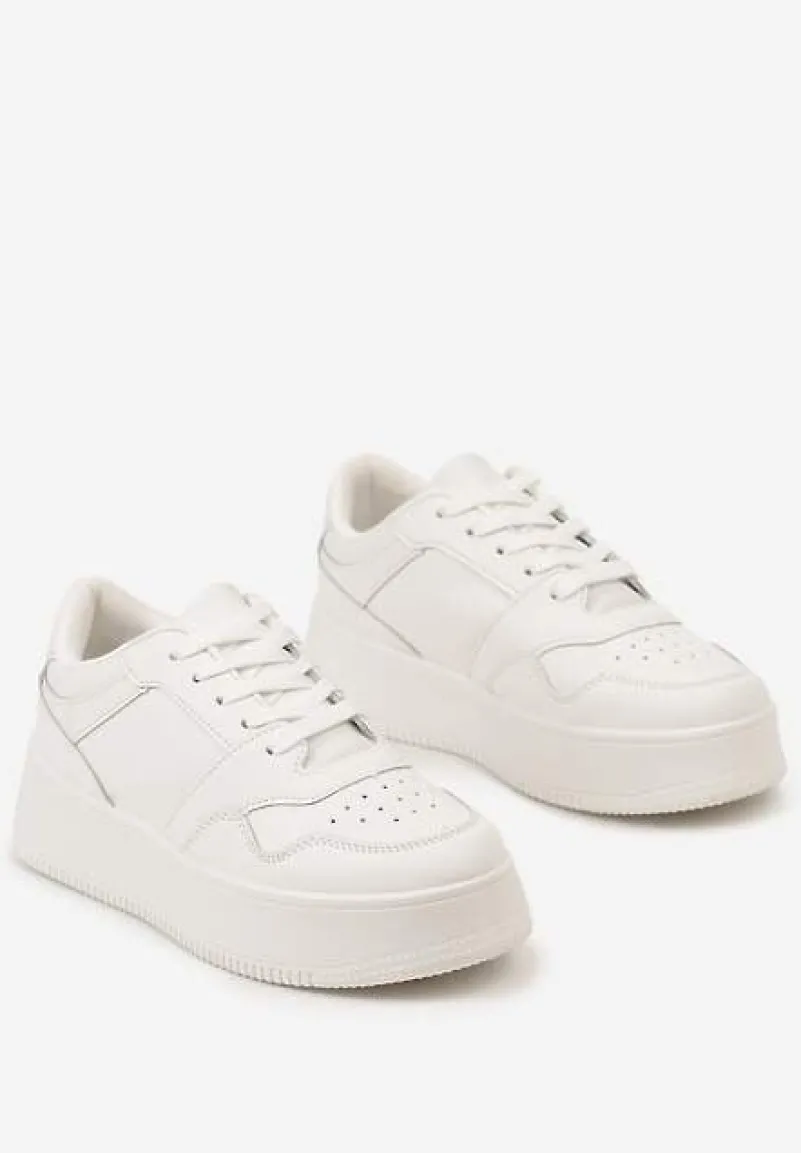 Białe Sneakersy z Cholewką przed Kostkę na Platformie Liciana