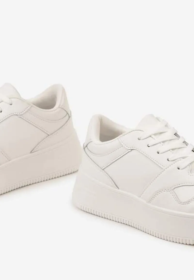 Białe Sneakersy z Cholewką przed Kostkę na Platformie Liciana
