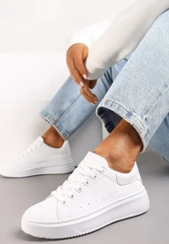 Białe Sneakersy z Ekoskóry na Grubej Podeszwie ze Sznurowaniem Serizia