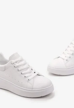 Białe Sneakersy z Ekoskóry na Grubej Podeszwie ze Sznurowaniem Serizia