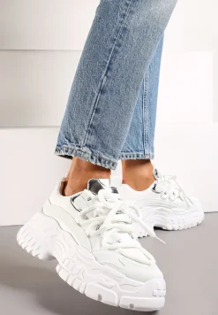 Białe Sneakersy z Grubymi Sznurówkami na Niskiej Platformie Lasandre