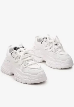 Białe Sneakersy z Grubymi Sznurówkami na Niskiej Platformie Lasandre