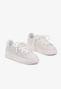 Białe Sneakersy z Ozdobnym Tłoczeniem i Cyrkoniami Dorreia