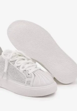 Białe Sneakersy z Ozdobnym Tłoczeniem i Cyrkoniami Dorreia