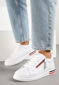 Białe Sneakersy z Ozdobnymi Napisami Suwakiem i Paskami Tosime